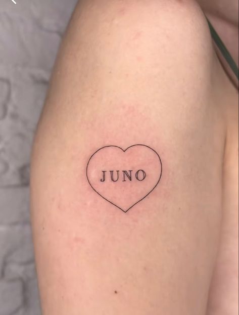 tattoo Name Tattoo Heart, Heart Arm Tattoo, Juno Tattoo, Fineline Tattoo, Tattoo Arm, Name Tattoo, Small Tattoo, Heart Tattoo, Juno