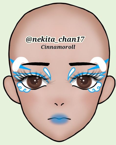 Makeup sanrio Cinnamon Roll Sanrio Makeup, Sanrio Inspired Makeup, Cinnamon Roll Makeup, Sanrio Face Paint, Sanrio Makeup Look, Cinnamoroll Makeup, Sanrio Makeup, Glitter Bar, Inspo Makeup