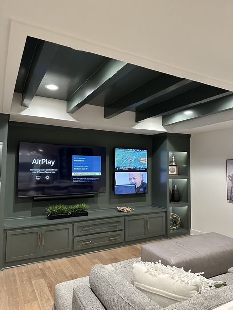 Two Tvs In One Room Ideas, Basement Tv Rooms, Basement Movie Room, Dream Basement, Theater Room Design, Media Room Design, Basement Remodel Diy, Basement Inspiration, Basement Bar Designs