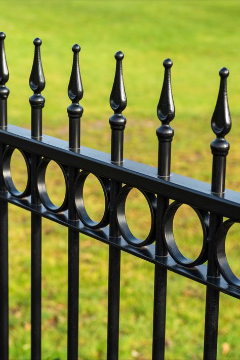 Want metal fencing instead of timber for your home? Metal Fencing Ideas, Rod Iron Fences, Wrought Iron Fence Panels, Iron Fence Panels, Wrought Iron Railings, Metal Fencing, Iron Fences, Decorative Metal Screen, Wrought Iron Fence