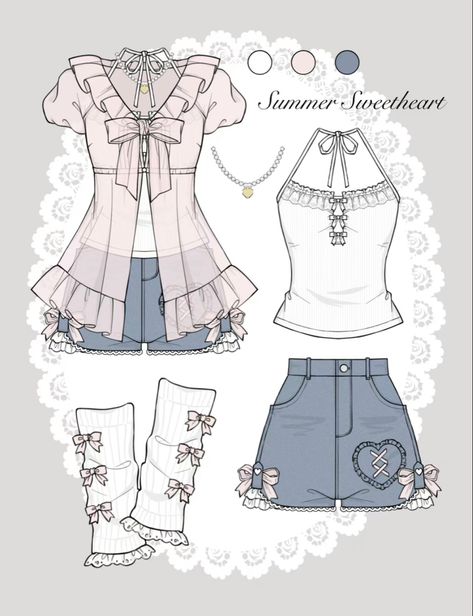 Anime Clothes Sketch, Clothing Design Sketches Aesthetic, Paper Doll Closet, Drawing Outfits Ideas, Clothes Sketches Design Ideas, Cute Dress Drawing, Outfits Ideas Drawing, Outfit Reference Drawing, Clothing Reference Drawing