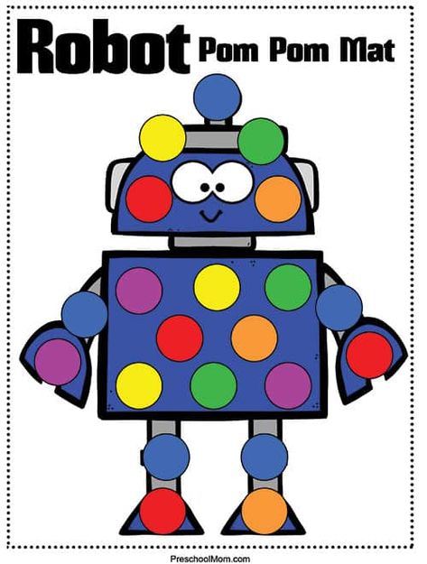 Robots Kindergarten, Me Robot, Robot Activities, Robots Preschool, Pom Pom Mat, Robot Activity, Robot Painting, Summer Preschool Activities, Robot Craft