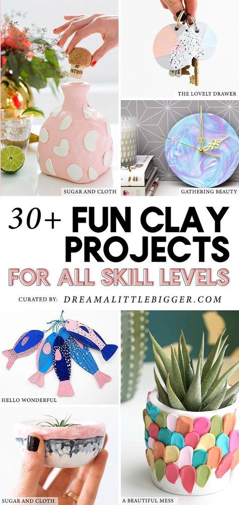 No matter your skill level you'll love these colorful and amazing clay crafts that use both air dry and polymer clays to perfection! Clay Crafts For Kids, Homemade Clay, Diy Air Dry Clay, Air Dry Clay Projects, Clay Crafts Air Dry, Polymer Clay Diy, Clay Vase, Clay Art Projects, Diy Clay Crafts