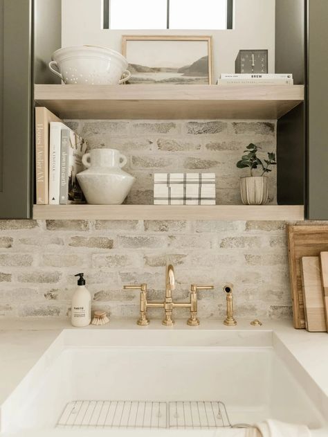 Everything You Need to Know About Stone Backsplashes French Farmhouse Backsplash, Antique Brick Backsplash, Limestone Tile Backsplash Kitchen, White Kitchen Cabinets Stone Backsplash, Hair And Bone Backsplash, Stone Backsplash Kitchen Gray Cabinets, Muted Backsplash Kitchen, Botticino Marble Tile Backsplash, Stone Backsplash Kitchen Farmhouse