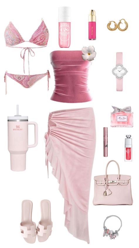 Lovergirl Aesthetic Outfits, Coquette Beach Outfit, Dream Clothes Summer, Cute Cruise Outfits, Pink Beach Outfit, Barbie Coquette, Mode Zara, Tulle Sleeves, Pink Barbie