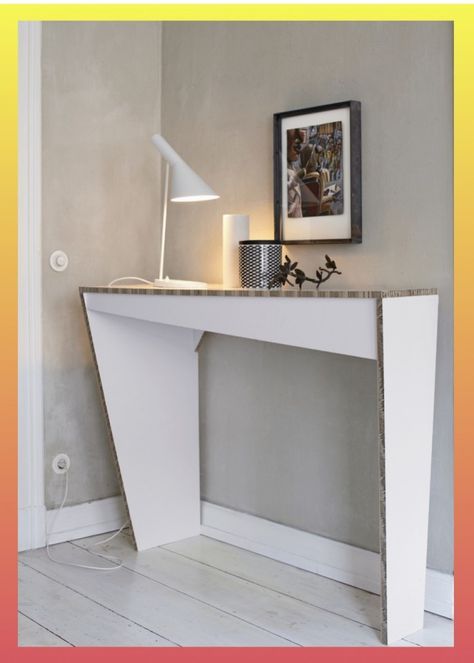 Cardboard Console Table Diy, Console Table Diy, Cardboard Box Diy, Millennial Decor, Cardboard Ideas, Cardboard Projects, Diy Console Table, Paper Furniture, Mobile Office