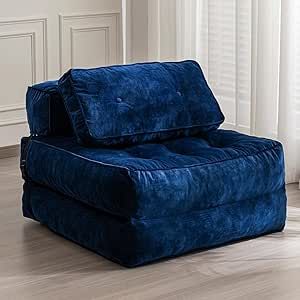 MAXYOYO Folding Sofa Bed, Velvet Convertible Sleeper Chair with Pillow Portable Fold Out Chair Bed, Multifunctional Tufted Floor Sofa Lounge for Living Room Guest Room, Navy Fold Out Chair, Living Room Guest Room, Folding Sofa Bed, Floor Sofa, Folding Sofa, Sofa Lounge, Simple Bed, Sleeper Chair, Chair Bed