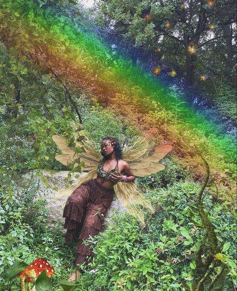 Black Fairies Aesthetic, Fairy Earth Aesthetic, Black Fairy Core, Earthy Fairy Aesthetic, Black Fairycore, Nature Fairy Aesthetic, Black Fairies, Hippie Core Aesthetic, Earth Girl