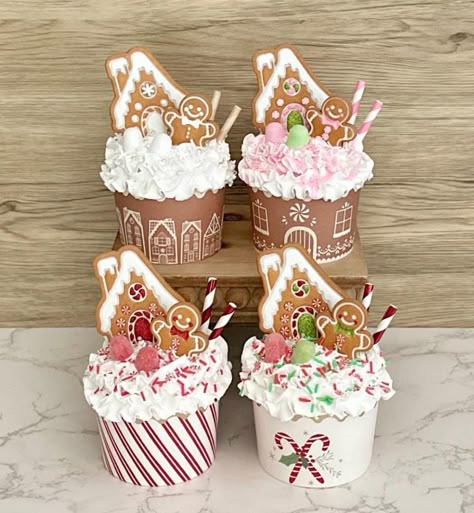 Christmas Fake Bakes, Diy Whimsical Christmas Decor, Fake Lollipop, Fake Cookies, Candy Decorations Diy, Diy Christmas Candy, Gingerbread Theme, Bakery Crafts, Whimsical Christmas Decor