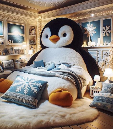 Penguin Bedroom, Chambre Aestetic, Cute Beds, Weird Beds, Funny Furniture, Animal Bed, Kids Bed Design, Cat Bedroom, Penguin Decor