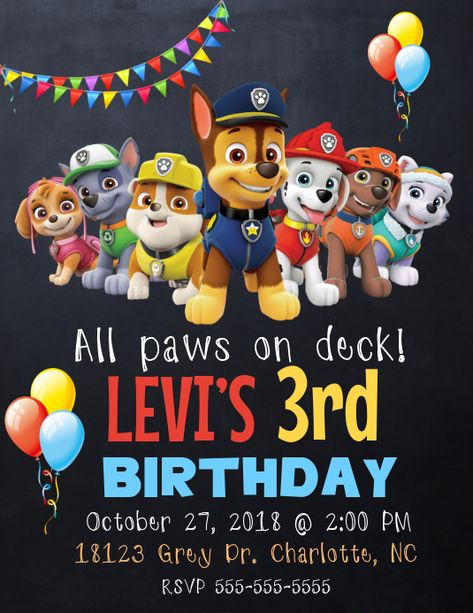 Paw Patrol Party Invitations, 3rd Birthday Party For Boy, Paw Patrol Birthday Invitations, Invitations Template, Paw Patrol Birthday Party, Paw Patrol Party, Paw Patrol Birthday, Birthday Invitations Girl, 4th Birthday Parties