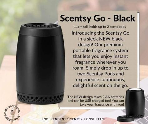 Perfect for your office or while traveling ✈️🚢 🆕️ NEW Product Alert! 🆕️ ⚫️ Scentsy Go BLACK ⚫️ We've retired our original Scentsy Go style, and we are bringing in a brand new smaller, sleeker, and darker version! Black will still hold 1 or 2 Scentsy Pods, and can be plugged in with a USB cord! The biggest change -- it also uses BATTERIES!!🔋🔋 Pop in a couple batteries and take this baby on the GO!! And another perk- it's only $35!!!! 🤩 Love it!! 🛍️🔗👉🏻 https://pjr.scentsy.us/product/search?qu... Scentsy Go, Help Me Reach My Goal Scentsy, Scentsy Go Black, Scentsy Fan Diffusers And Pods, Scentsy Active, Enrich Scentsy Diffuser, Scentsy Independent Consultant, Scentsy Consultant, Black Design