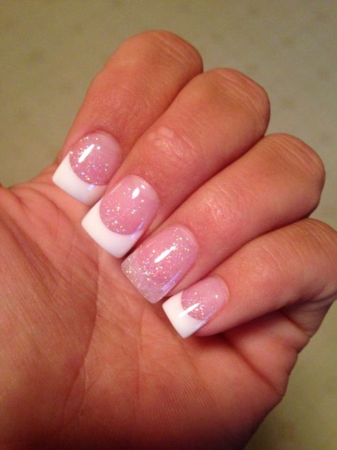 Sparkly French Manicure, Mcbling Nails, Holographic Glitter Nails, Solar Nails, Nails 2017, Small Nails, White Tips, Acrylic Toe Nails, Work Nails