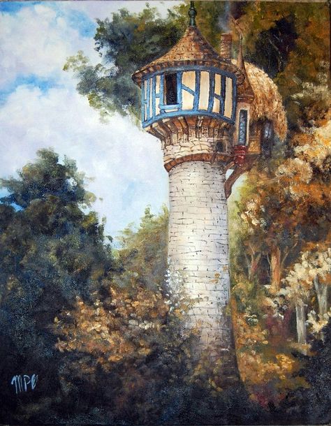 Rapunzel's Tower Rapunzel's Tower, Tangled Tower, Princess Tower, Tangled Painting, Rapunzel Tower, Castle Painting, Medieval Tower, Fairytale Illustration, Creatures Of The Night