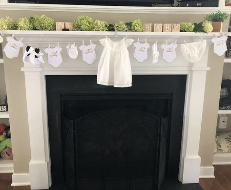 Baby Shower Fireplace Decor, Baby Shower Mantle Decor, Baby Shower Themes Neutral, Mantle Garland, Baby Stella, Fireplace Mantle Decor, The Mantle, Baby Shower Photos, Shower Themes