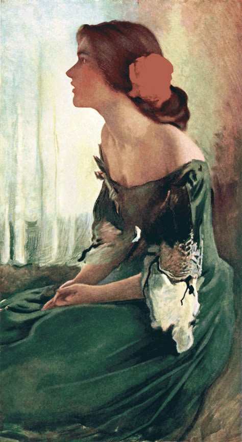 The Green Gown by John W. Alexander (1856–1915). It appeared in Century magazine, September 1905. ~via TI Grp, FB John White Alexander, Alicent Hightower, Green Gown, Victorian Art, Art Films, Art Themes, Art Plastique, Ancient Art, American Artists