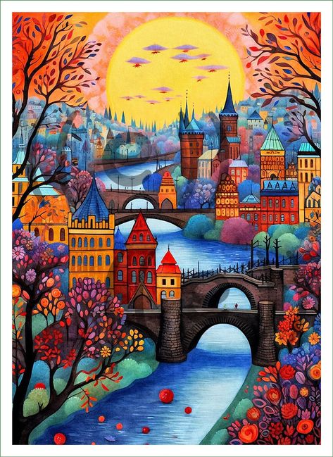 Prague Illustration, Goodnight Images, Celestial Seasonings Tea, Watercolor Houses, Dutch Lady, Whimsical Houses, February Gift, Fabric Factory, Sewing Patchwork