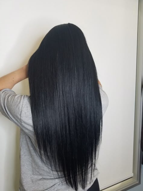 Long Thinned Out Hair, Medium Black Hair Straight, Long Black Hair Straight, V Haircut For Long Hair, Dark Hair Straight, V Cut Haircut, Straight Dark Hair, Almost Black Hair, V Haircut