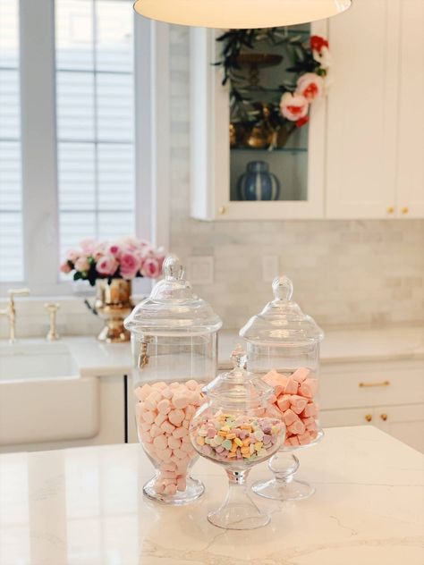 Apothecary Jars Decor, Kitchen Decoration Ideas, Valentine's Day Decorations, Heart Shaped Wreaths, Valentine Candy, Valentine Wreath, Kitchen Decoration, Apothecary Jars, Valentines Day Decorations