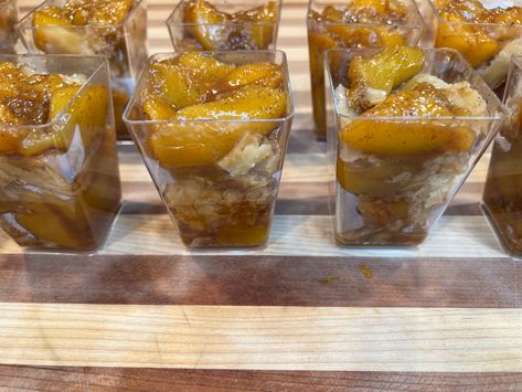 Peach Cobbler Appetizer, Peach Cobbler Dessert Shooters, Peach Cobbler Cups Desserts, Peach Cobbler In A Cup, Peach Cobbler Dessert Cups, Peach Cobbler Mini Cups, Peach Cobbler Shooters, 41st Birthday Cake For Women, Mini Cobbler