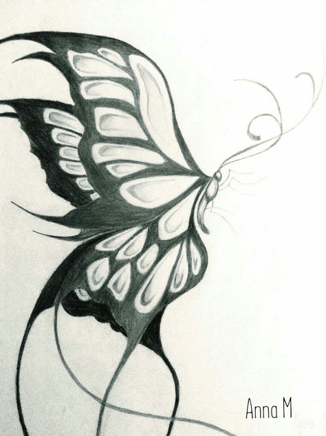 Dark Butterfly Drawing, Sharp Butterfly Tattoo, Trippy Butterfly Art, Butterfly Wings Sketch, Trippy Butterfly Drawing, Side Butterfly Drawing, Butter Flying Drawing, Cool Butterfly Drawing, Trippy Drawing Ideas Easy Pencil