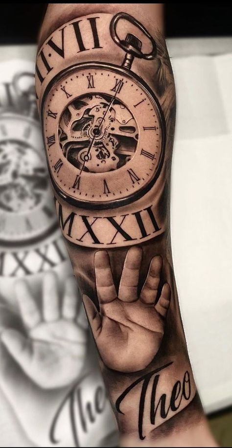 Ty Tattoo, Fighter Tattoos, Tattoos For Siblings, Clock Tattoo Sleeve, Matching Tattoos For Siblings, Clock Tattoos, Letter Tattoos, Family Tattoos For Men, Fire Fighter Tattoos