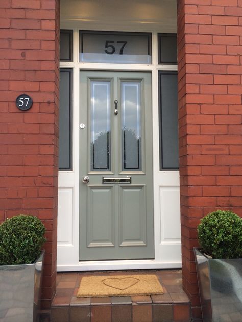 Farrow and Ball Pigeon. Victorian Terrace. Front Door Farrow And Ball Front Door Colours, Victorian Front Door, Victorian Front Doors, Victorian Terraced House, Composite Front Door, Traditional Front Doors, Front Door Styles, Front Door Makeover, Front Door Paint Colors