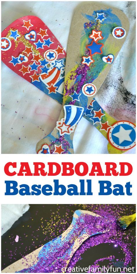 Grab a few supplies from the recycling bin and craft closet to make this fun colorful and glittery cardboard baseball bat kids craft. Sports Lesson Plans, Sport Themed Crafts, Kids Sports Crafts, Baseball Activities, Fun Kids Crafts, Sport Art Projects, Summer Crafts For Toddlers, Crafts At Home, Sports Theme Classroom