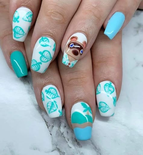 Animal Crossing Nails Design, Animal Crossing Nail Art, Acnh Nails, Video Game Nails, Animal Crossing Nails, Jan Nails, Mum Nails, Nerd Nails, Game Nails