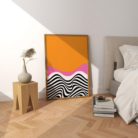 Preppy Dorm Room Decor, Retro Abstract Art, Color Block Art, Room Decor College, Retro Printables, Maximalist Wall Art, College Apartment Decor, Interior Design Color, Pink Living Room