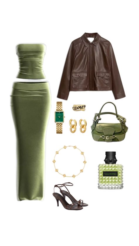 Olive Green And Black Outfit, Green Colour Outfit, Black Outfit Classy, Olive Green Outfit, Colour Outfit, Outfit Classy, Green Outfit, Outfit Aesthetic, Green Colour