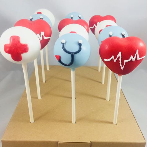 Medical Desserts Ideas, Nurse Theme Cake Pops, Medical School Party Ideas, Nursing Cake Pops, Nurse Cake Pops, Medical Cake Ideas Doctors, Doctor Party Ideas, Medical Cake Pops, Medical School Graduation Party Ideas