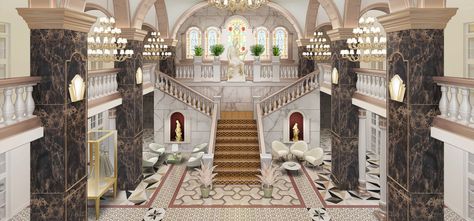 Royal Bloxburg House, Ballroom Bloxburg, Bloxburg Grand Staircase, Sims 4 Grand Staircase, Bloxburg Vampire House, Bloxburg Royal House, Sims 4 Castle Interior, Victorian Bloxburg House Layout, Sims 4 Royal Palace