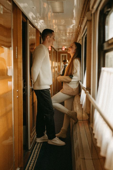 idea for a photo shoot.  filming on the train, coupe.  a couple in love is standing in the corridor of the compartment, they are talking.  the setting sun shines through the window Nanowrimo 2023, Train Photoshoot, Library Photo Shoot, Gym Fail, Ghost Train, A Couple In Love, Photoshoot Outdoor, Pre Wedding Photoshoot Outdoor, Creation Station