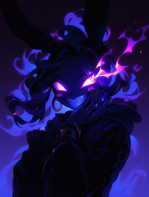 Purple Character Art, Bunny Woman, Female Character Designs, Purple Demon, Neon Demon, Purple Neon, Anime Galaxy, Neon Art, Ethereal Art