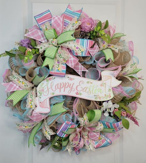 Deco Mesh Easter Wreath, Decor For Easter, Easter Door Wreaths, Easter Centerpiece, Easter Door, Wreath Easter, Easter Centerpieces, Easter Wreath, Open Arms