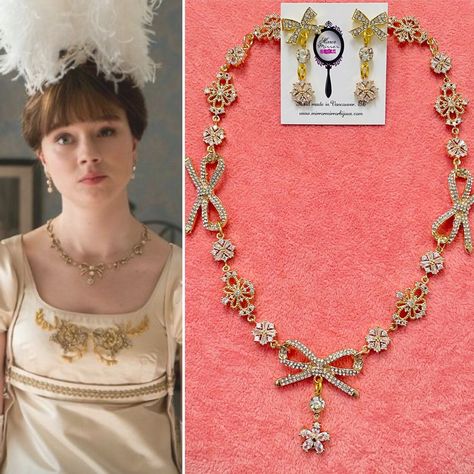 Debutante Outfit, Bridgerton Inspired Jewelry, Bridgerton Earrings, Bridgerton Accessories, Bridgerton Crafts, Bridgerton Jewellery, Regency Necklace, Bridgerton Eloise, Bridgerton Jewelry