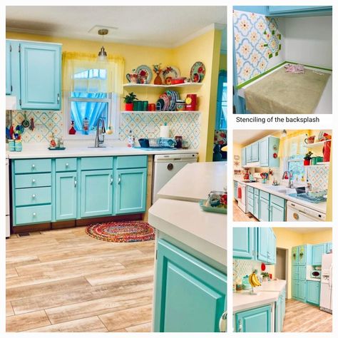 50s Kitchen, Colorful Kitchen, Teal Yellow, Yellow Kitchen, Red And Teal, Blue Kitchens, Kitchen Paint, Kitchen Colors, Vintage Kitchen