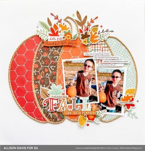 Allison Davis - This layout showcases a fun and kind of different... | Facebook Allison Davis, Thankful Heart, Layout Inspiration, Hello Autumn, Scrapbook Layouts, A Pattern, Scrapbooking, Layout, Pattern