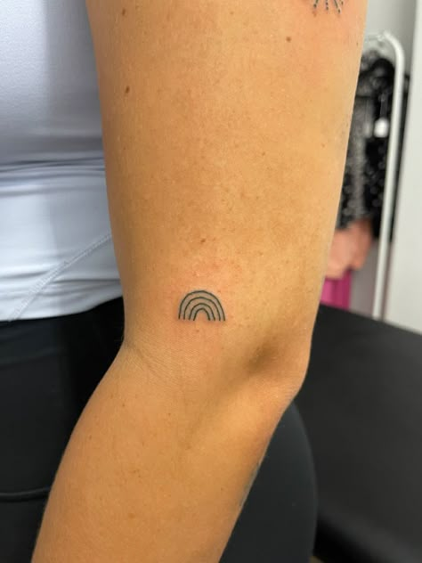 Fineline Rainbow Tattoo, Christian Rainbow Tattoo, Rainbow Outline Tattoo, Double Rainbow Tattoo, Minimal Rainbow Tattoo, Tattoo Placement Bicep, Little Rainbow Tattoo, Fine Line Rainbow Tattoo, Black Rainbow Tattoo