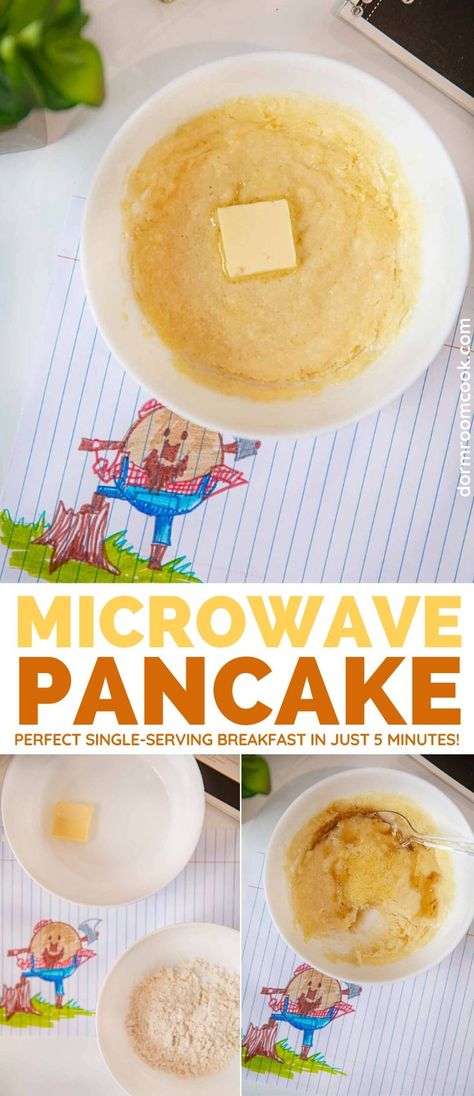 Microwave Pancake with butter Pancake Recipe For One, Single Serving Breakfast, Microwave Pancakes, Easiest Breakfast, Eggless Breakfast, Easy Microwave Recipes, Microwave Breakfast, Microwave Dinners, Healthy College