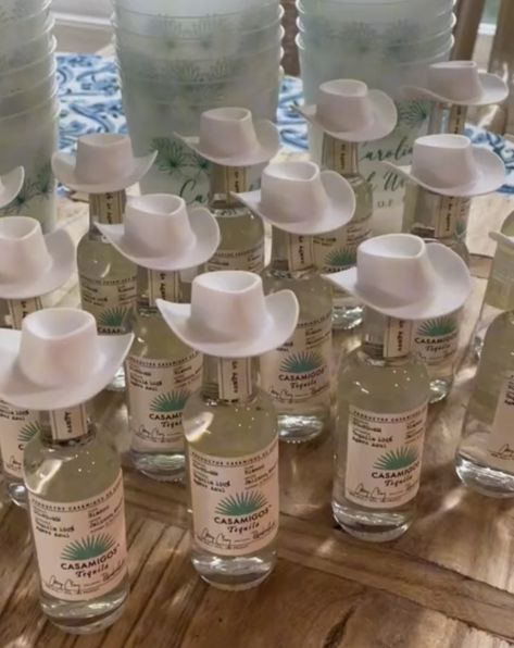 Casamigos Cowboy Hat, Shots With Cowboy Hats, Cowgirl Bachelorette Aesthetic, Bachelorette Party Cowboy Hats, Tequila Cowboy Bachelorette, Casamigos Bachelorette Party, Bachelorette Party Cowboy Theme, Cowboy Engagement Party, 21st Birthday Ideas Western