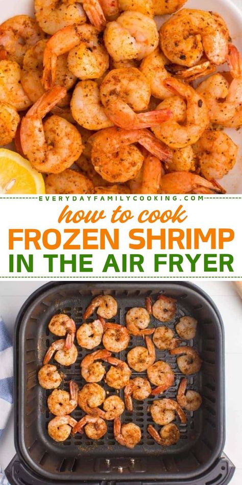 Give this healthy eating idea a try with How to Cook Frozen Shrimp in the Air Fryer! A healthy appetizer for party or a quick healthy meal in under 20 minutes using frozen large shrimp, Old Bay seasoning, and lemon juice. Try it today and enjoy! Best Way To Cook Frozen Shrimp, Cooking Shrimp In Air Fryer, Shrimp Bariatric Recipes, How To Cook Frozen Shrimp In Air Fryer, Grilled Shrimp In Air Fryer, How To Air Fry Shrimp, How To Cook Frozen Raw Shrimp, What To Do With Frozen Shrimp, Air Fryer Cooked Shrimp