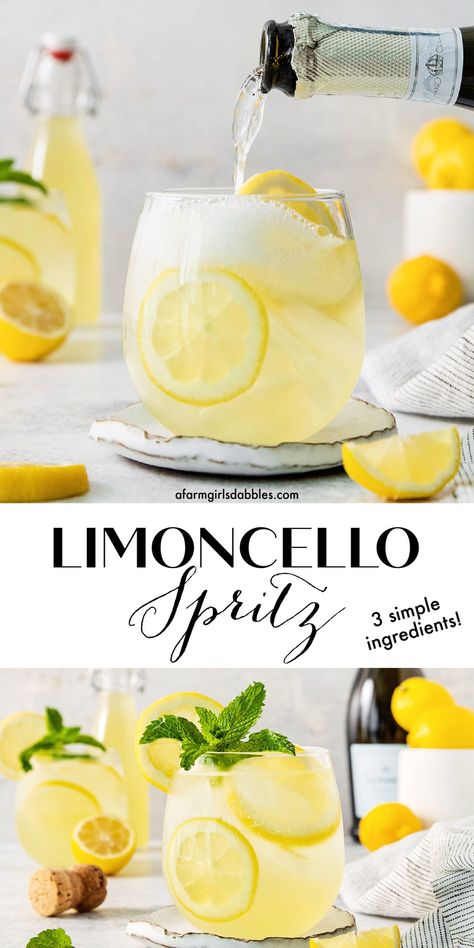 Limoncello Spritz Cocktail, Lemoncello Drink Ideas, Lemoncello Spritz Recipes, Spritz Drink Recipe, Lemoncello Cocktails Recipes, Lemon Cello Prosecco Spritzer, Best Easy Cocktail Recipes, Lemon Appetizers Appetizer Ideas, Drinks Made With Lemon Cello