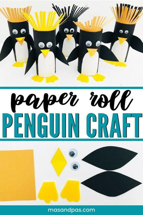 Penguin Craft For Kids, First Grade Crafts, Fun Kids Crafts, Cardboard Tube Crafts, Penguin Crafts, Penguin Craft, Toilet Paper Crafts, Preschool Arts And Crafts, Holiday Crafts For Kids