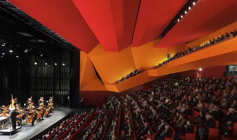 Théodore Gouvy Theatre in Freyming-Merlebach, France by Dominique Coulon & associés; Photo: Thibaut Muller Theater Balcony, Neri And Hu, Theatre Pictures, Industrial Design Trends, Chicago University, Interior Concept, Concert Hall, Built Environment, Architecture Firm