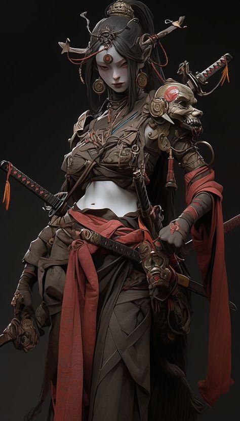 Oni Woman, Onna Musha, Female Swordsman, Guerriero Samurai, Oni Samurai, Sagittarius Art, Art Guy, Ronin Samurai, Japanese Art Samurai