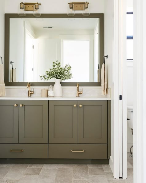 Cocoon Paint Sherwin Williams, Serenely Paint Sherwin Williams, Sherwin Williams Cocoon Cabinets, Pewter Green Bathroom Cabinets, Master Bath Ideas Green, Sherwin Williams Hardware Paint Color, Sw Cocoon Cabinets, Sherwin Williams Painted Cabinets, Studio Clay Sherwin Williams Cabinets