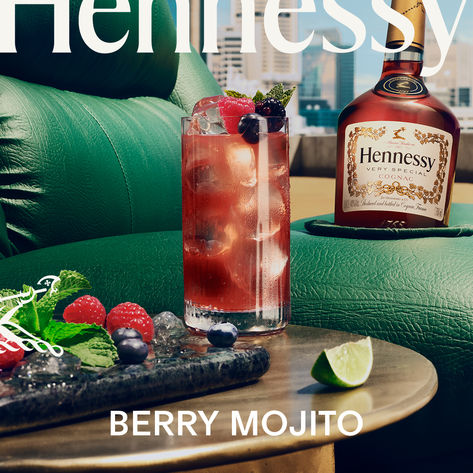 Make it more with #MadeForMore Hennessy Cocktails, Berry Mojito, Hennessy Very Special Cognac, Classic Mojito, Blueberry Mojito, Mojito Cocktail, Mint Sprig, Fresh Berries, Cocktail Recipe