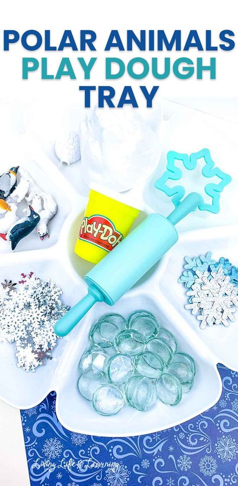 Polar Animals Play Dough Tray Polar Animals Sensory Bin, Polar Animals Preschool Crafts, Polar Animals Science Preschool, Winter Playdough Tray, Winter Animals Preschool Activities, Winter Playdough Mats Free, Winter Playdough Kit, Arctic Animals Preschool Activities, Polar Bears Preschool